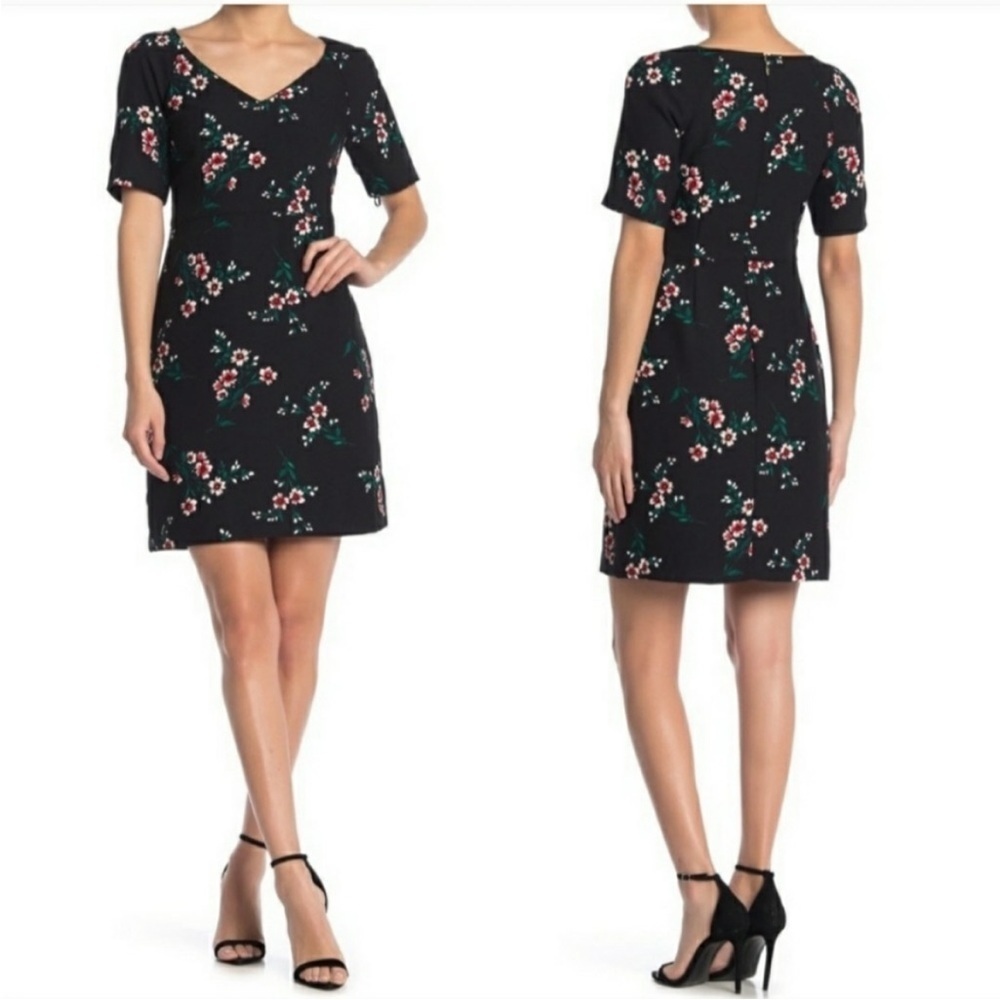 Draper James Black Floral V Neck Dress Size 2